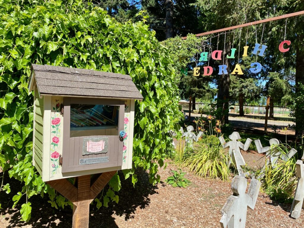 The Little Library in the Children's Garden at the Discovery Garden, photo by Geoff Puryear